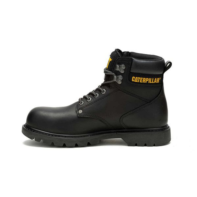 Black Men's Caterpillar Second Shift Waterproof Steel Toe Work Boots | 261304-NSY