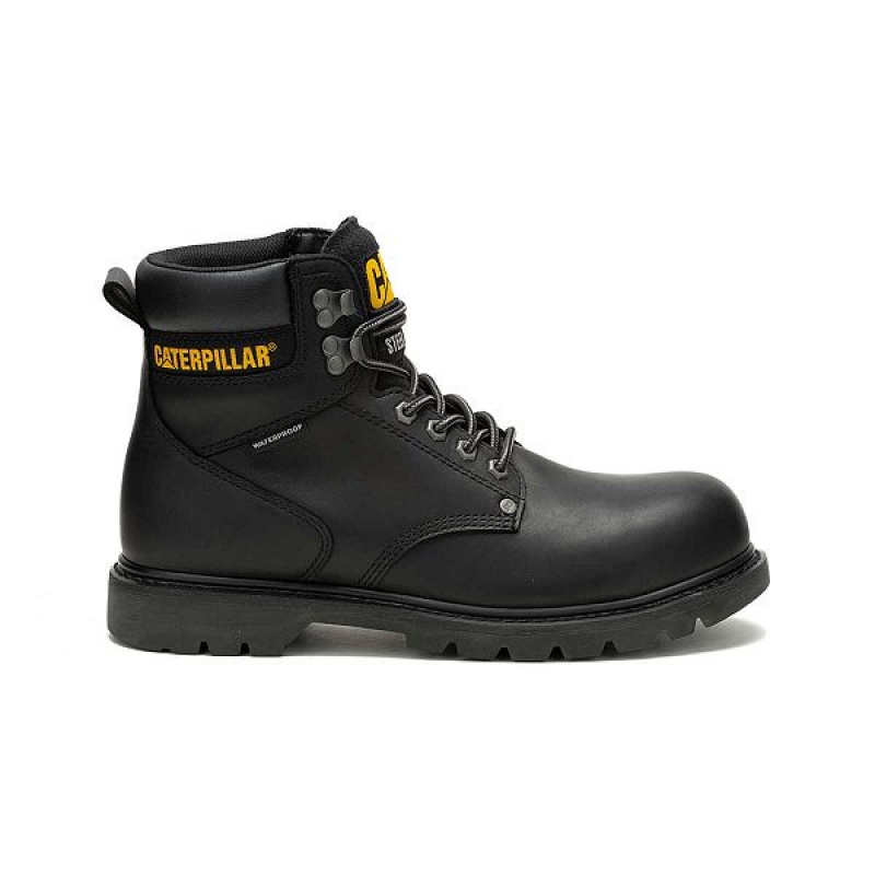 Black Men\'s Caterpillar Second Shift Waterproof Steel Toe Work Boots | 261304-NSY