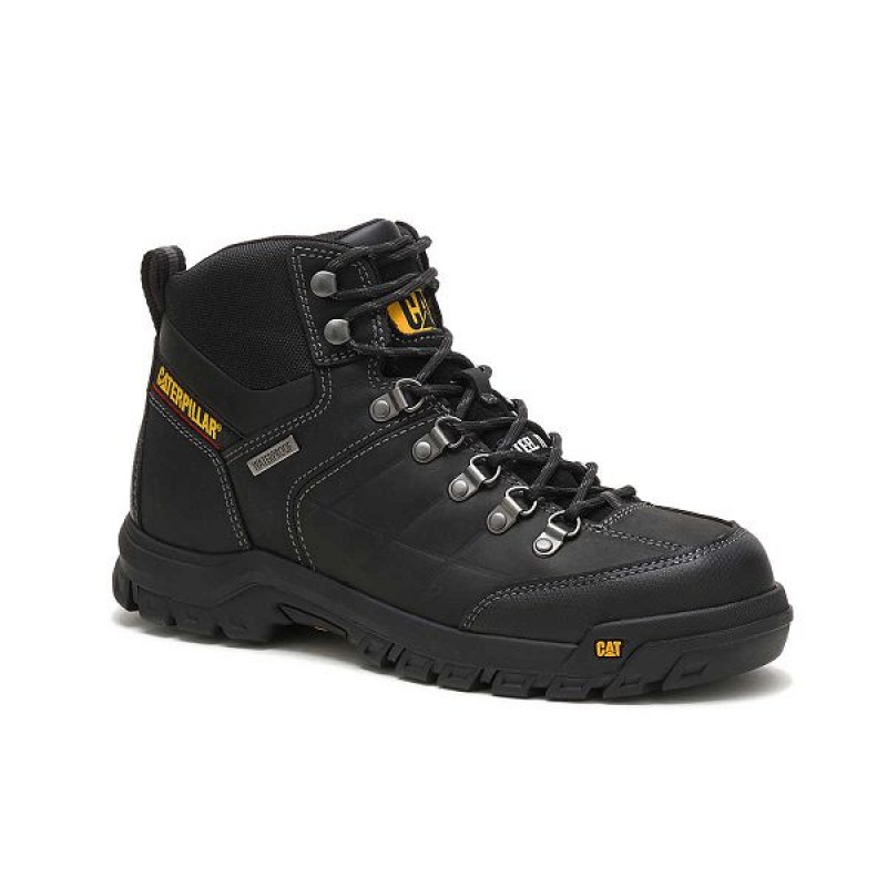 Black Men's Caterpillar Threshold Waterproof Steel Toe Work Boots | 980614-JMB