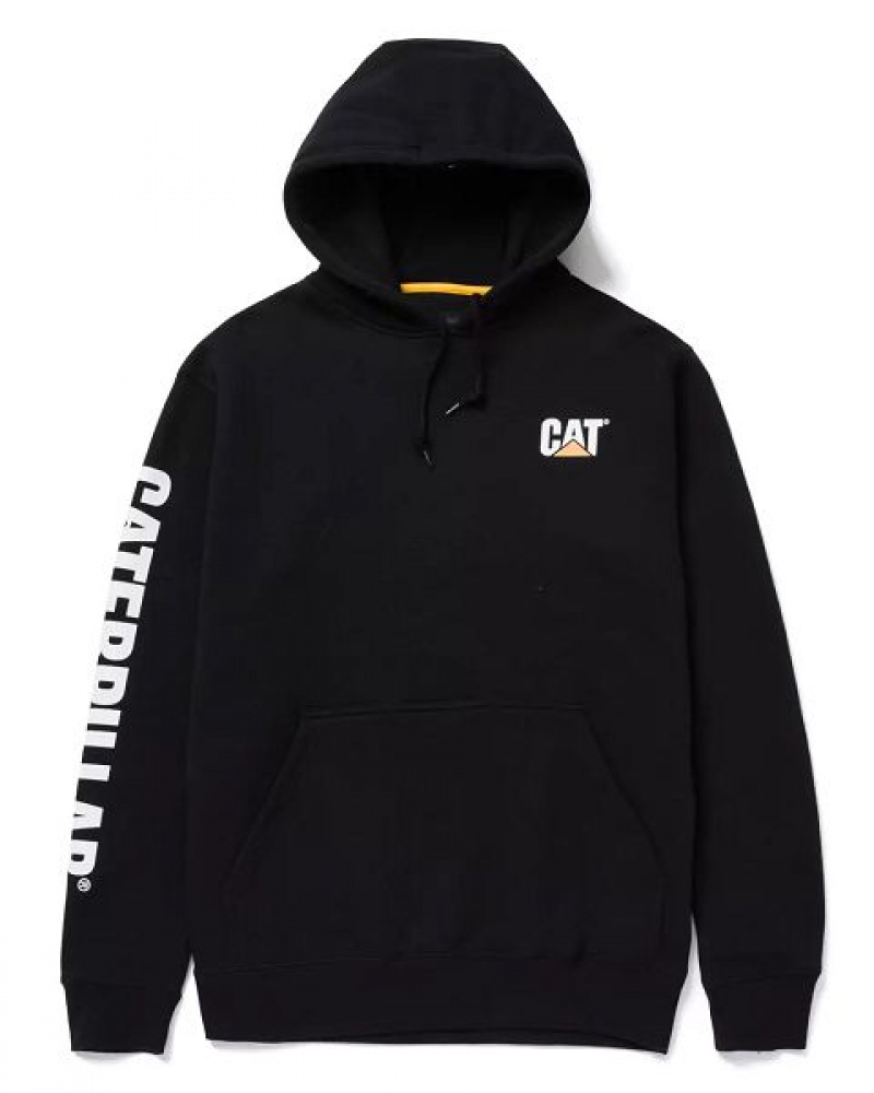 Black Men\'s Caterpillar Trademark Banner Hoodie | 296813-JHB