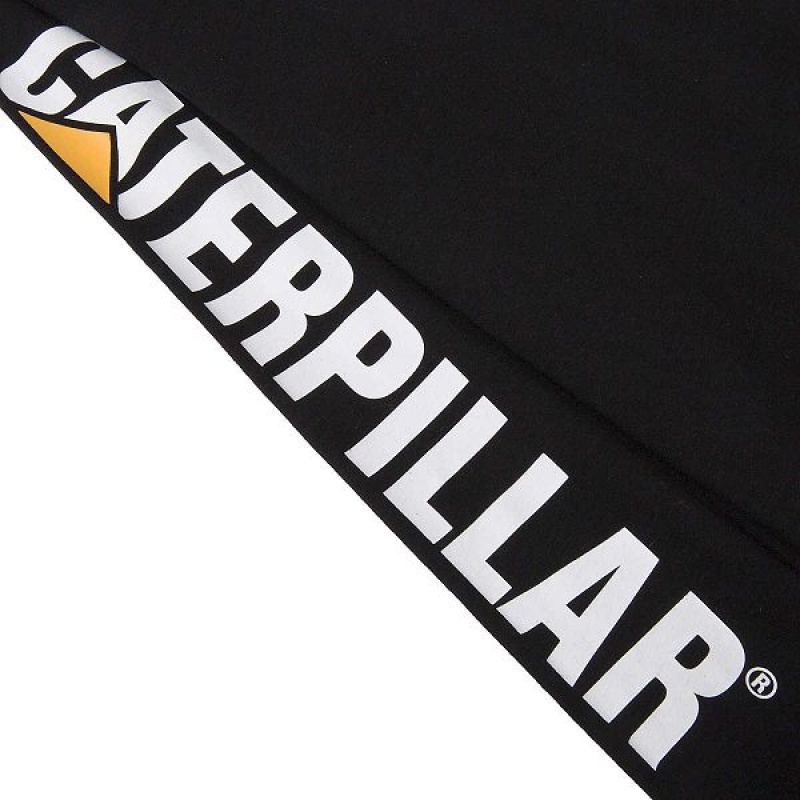 Black Men's Caterpillar Trademark Banner Long Sleeve Tee T-Shirt | 153284-HSJ