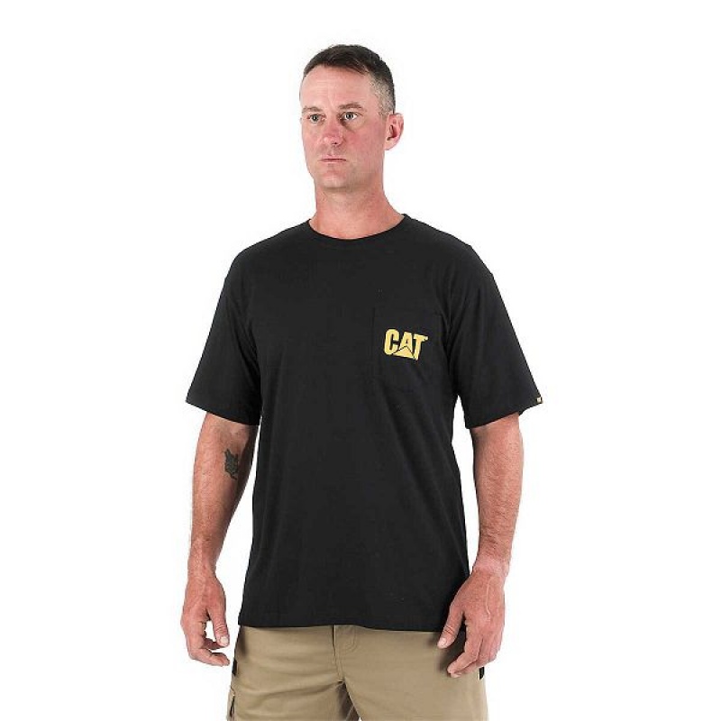 Black Men's Caterpillar Trademark Pocket Tee T-Shirt | 489132-AGH