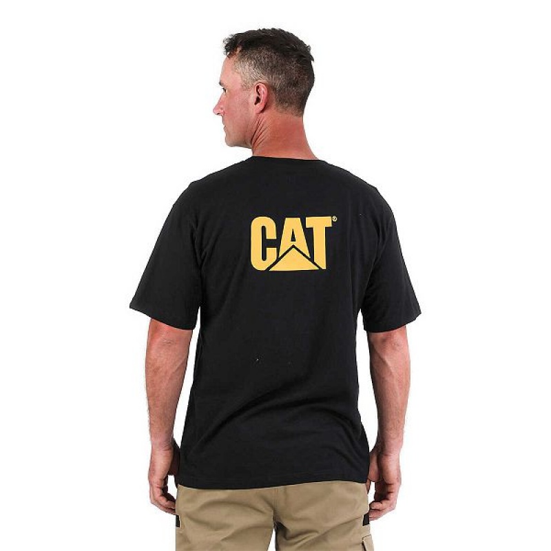 Black Men's Caterpillar Trademark Pocket Tee T-Shirt | 489132-AGH