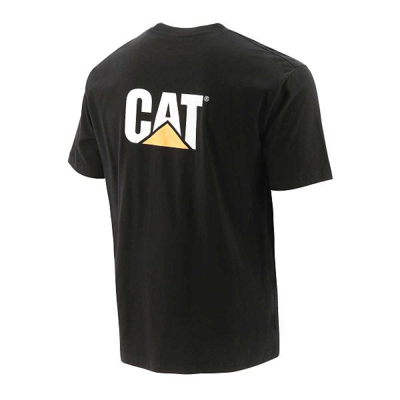 Black Men's Caterpillar Trademark Tee T-Shirt | 960185-UCK