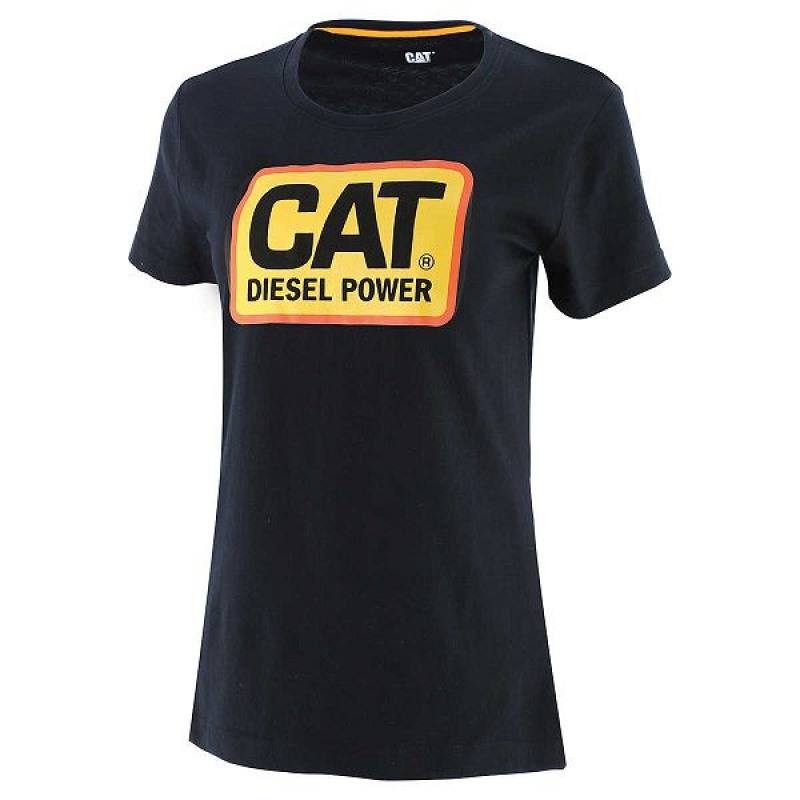 Black Women\'s Caterpillar Diesel Power Tee T-Shirt | 681073-KML