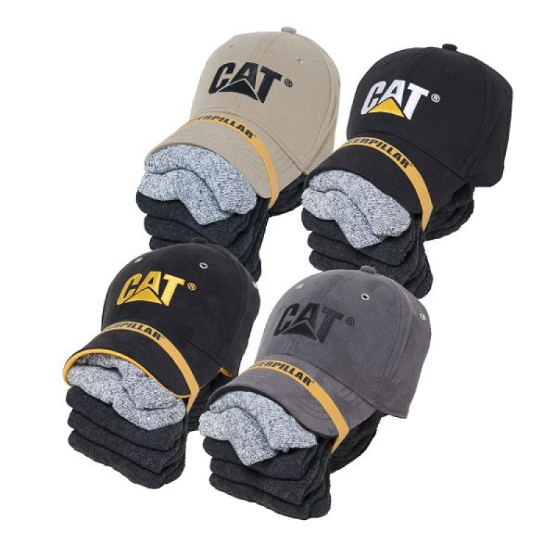 Black / Grey Men\'s Caterpillar 5 Pack Sock and Hat Bundle Socks | 786520-VEU