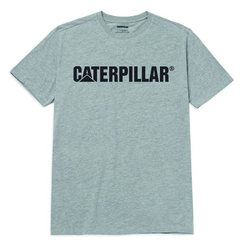 Blue Men\'s Caterpillar Original Fit Caterpillar Logo Tee T-Shirt | 659438-NID