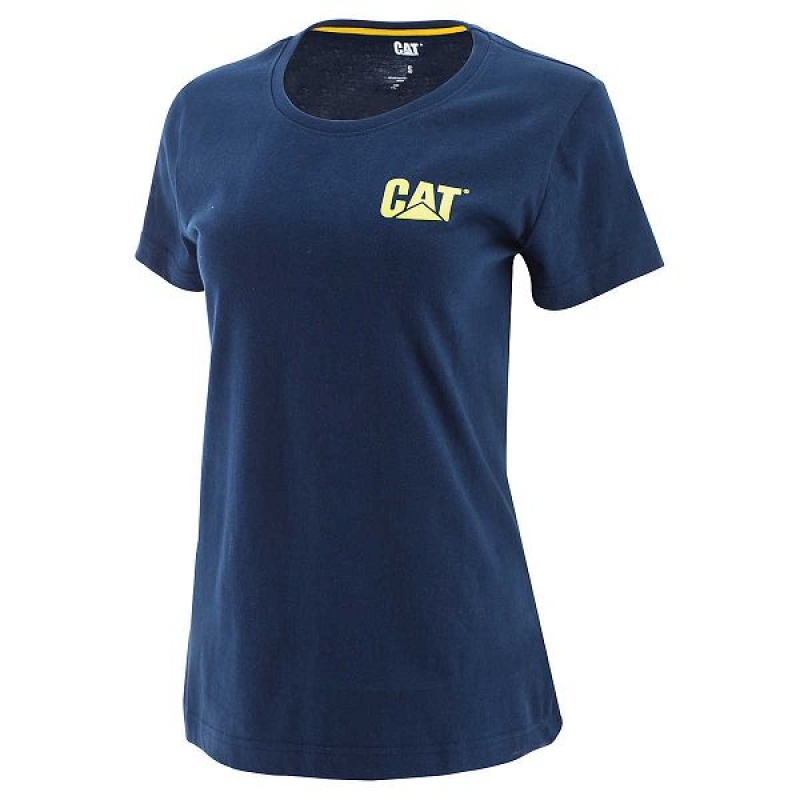 Blue Women's Caterpillar Trademark Tee T-Shirt | 925186-ZXQ