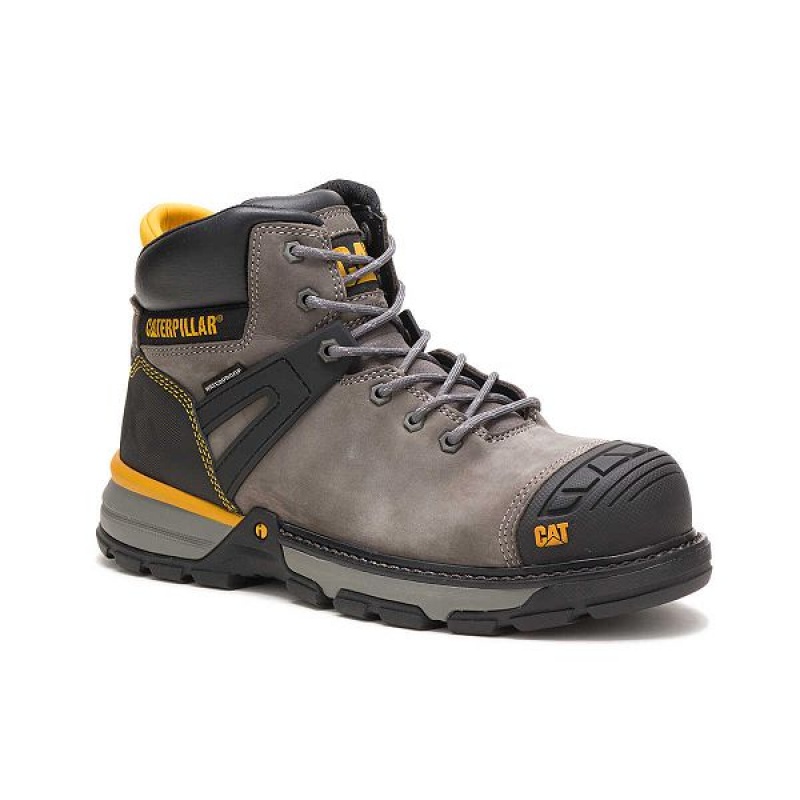 Blue / Grey Men's Caterpillar Excavator Superlite Waterproof Carbon Composite Toe Work Boots | 805713-MYB