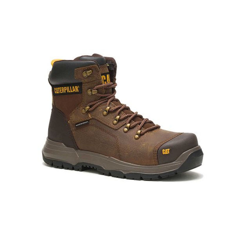 Brown Men's Caterpillar Diagnostic 2.0 Waterproof Steel Toe Work Boots | 621435-TGM