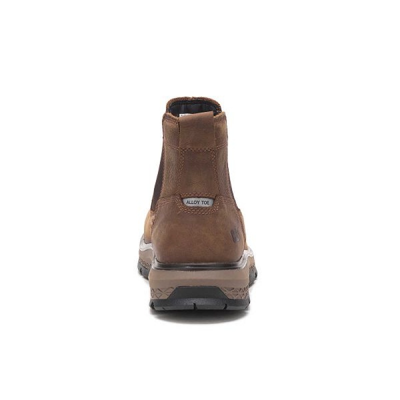 Brown Men's Caterpillar Exposition Chelsea Alloy Toe Work Boots | 530716-BAY