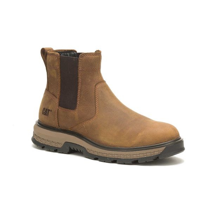 Brown Men's Caterpillar Exposition Chelsea Work Boots | 708356-QHL