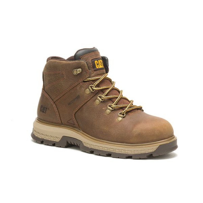 Brown Men's Caterpillar Exposition Hiker Waterproof Alloy Toe Work Boots | 142593-MBL