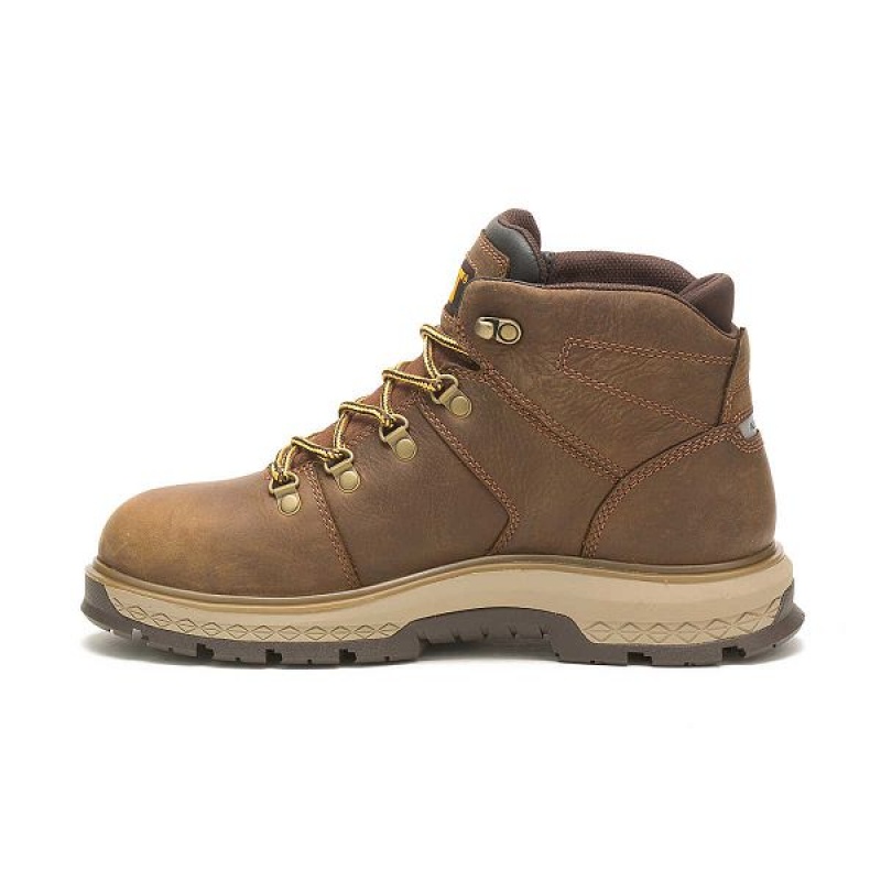 Brown Men's Caterpillar Exposition Hiker Waterproof Alloy Toe Work Boots | 142593-MBL