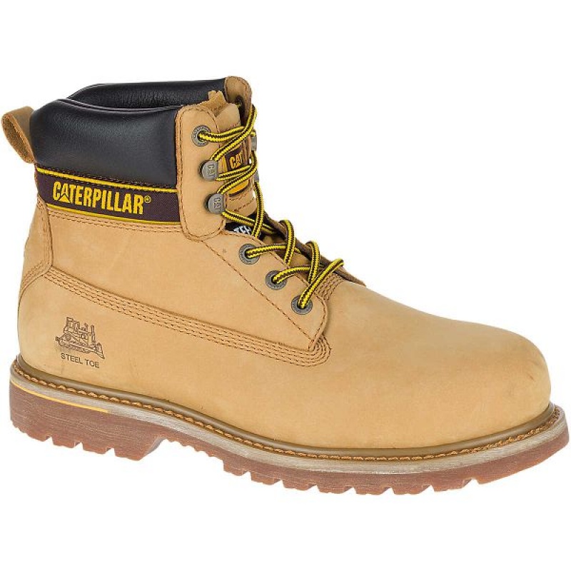 Brown Men's Caterpillar HOLTON SB E FO HRO SRC Work Boots | 314758-COK