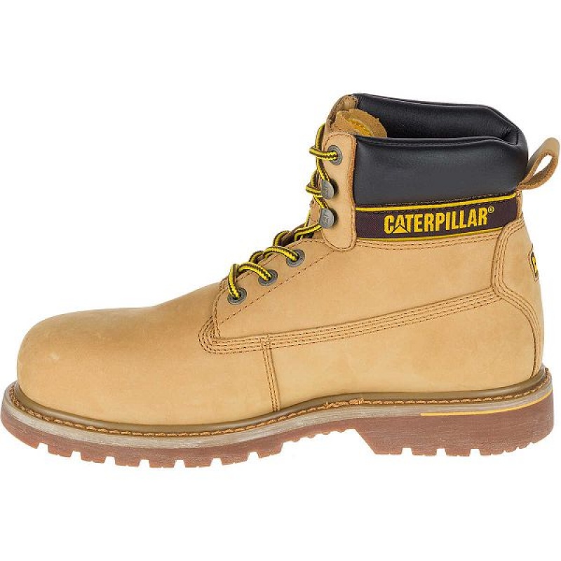 Brown Men's Caterpillar HOLTON SB E FO HRO SRC Work Boots | 314758-COK