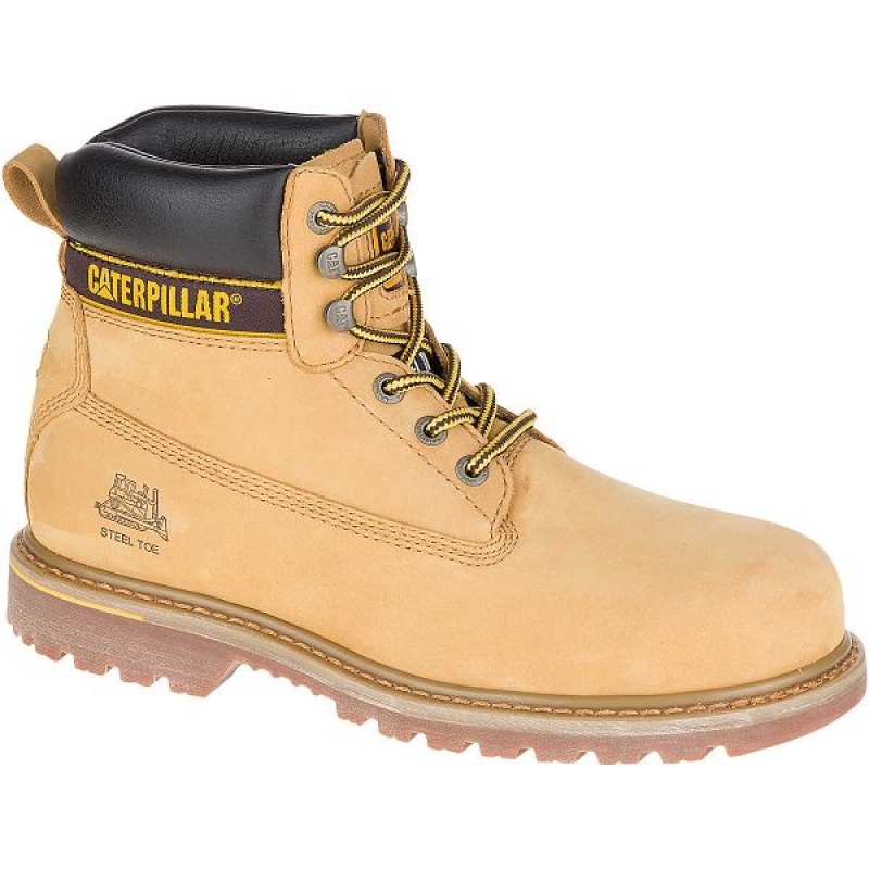 Brown Men's Caterpillar Holton Steel Toe S3 HRO SRC Work Boots | 583467-KLQ