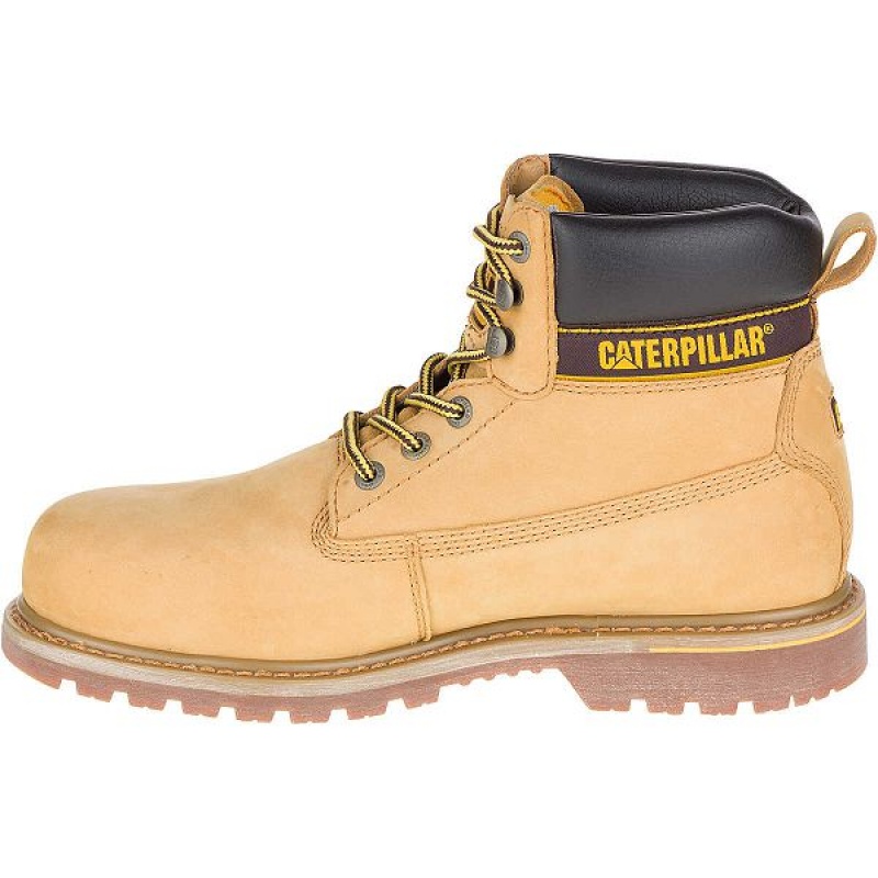 Brown Men's Caterpillar Holton Steel Toe S3 HRO SRC Work Boots | 583467-KLQ