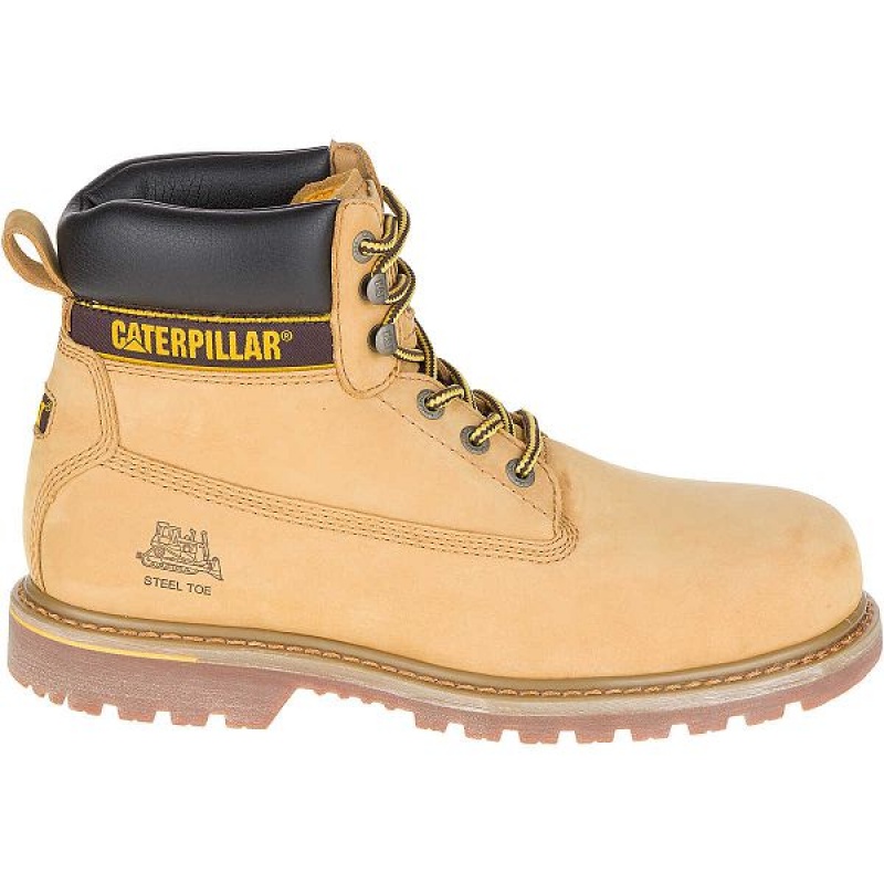 Brown Men\'s Caterpillar Holton Steel Toe S3 HRO SRC Work Boots | 583467-KLQ