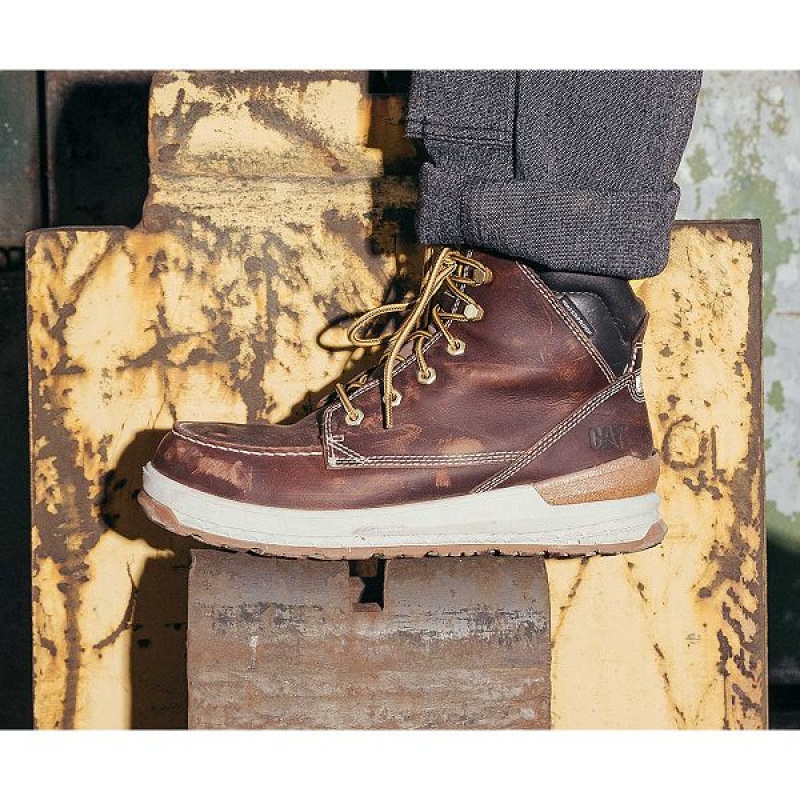 Brown Men's Caterpillar Impact Waterproof Work Boots | 895370-ITB