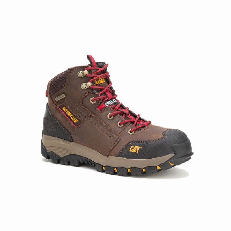 Brown Men's Caterpillar Navigator Mid Waterproof Steel Toe Work Boots | 481509-ZYU