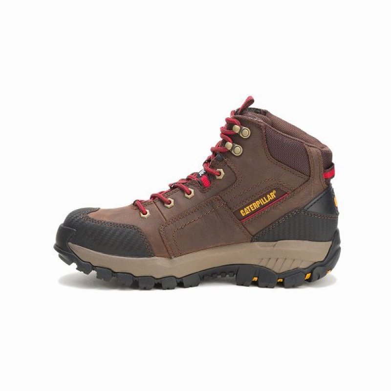 Brown Men's Caterpillar Navigator Mid Waterproof Steel Toe Work Boots | 481509-ZYU