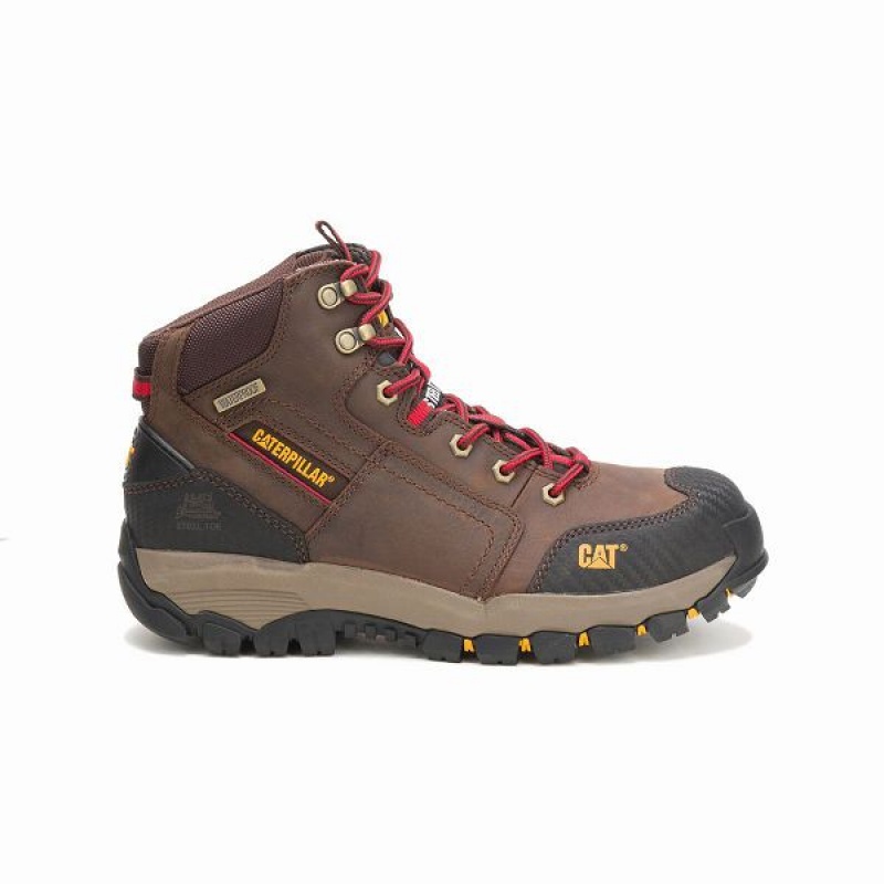 Brown Men\'s Caterpillar Navigator Mid Waterproof Steel Toe Work Boots | 481509-ZYU