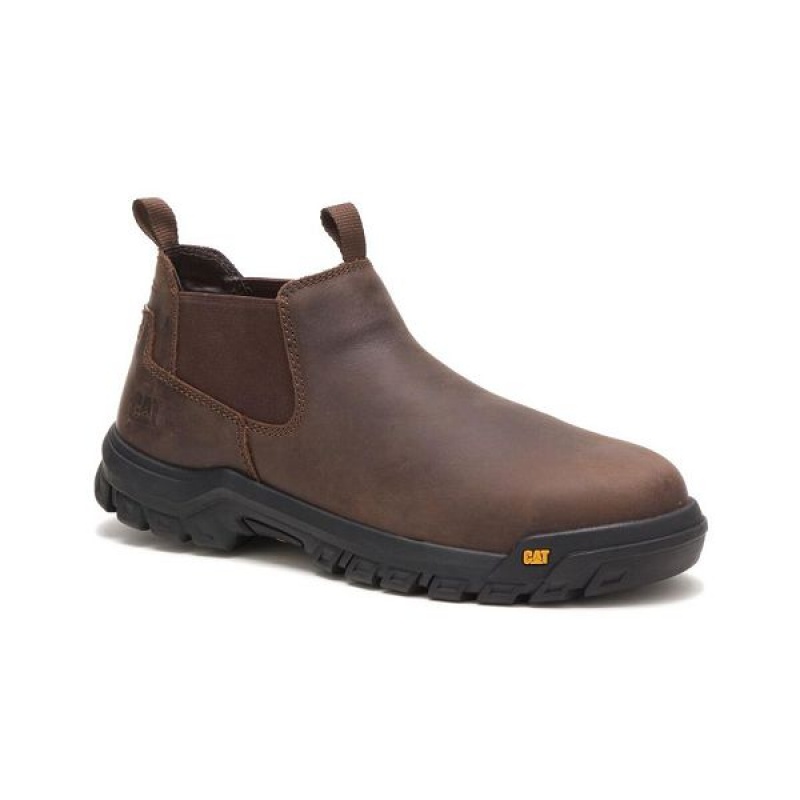 Brown Men's Caterpillar Outline Slip-On Steel Toe Boots | 278354-EXR