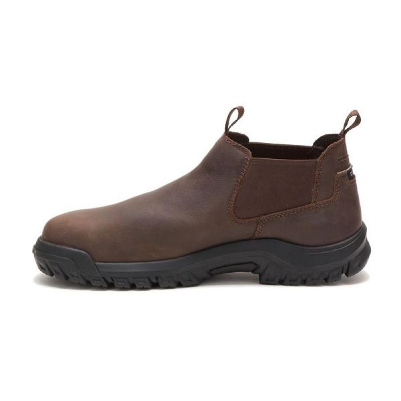 Brown Men's Caterpillar Outline Slip-On Steel Toe Boots | 278354-EXR