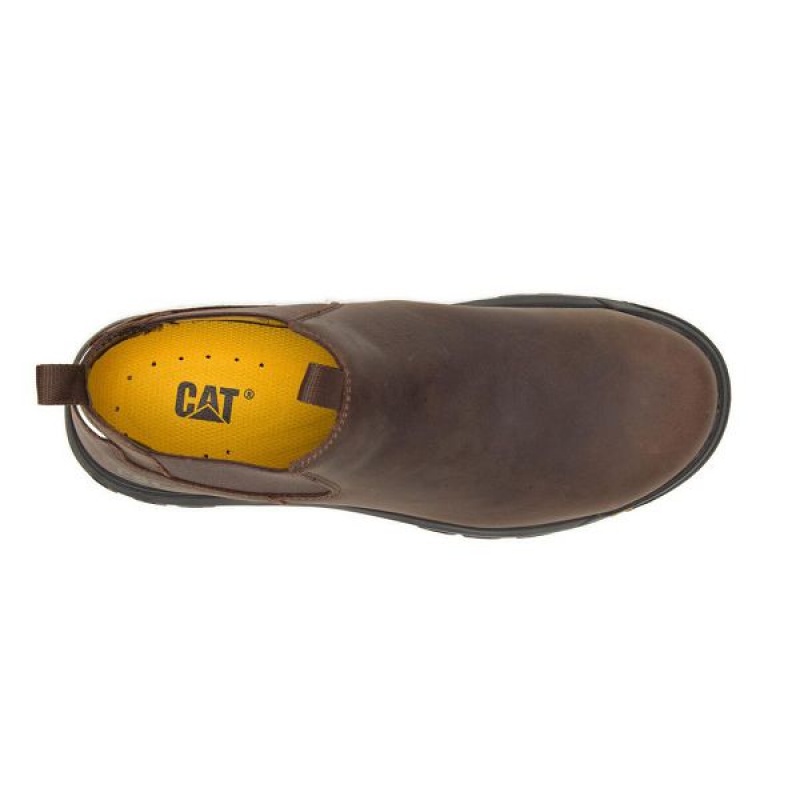 Brown Men's Caterpillar Outline Slip-On Steel Toe Boots | 278354-EXR