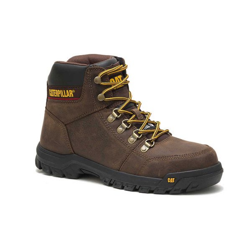 Brown Men's Caterpillar Outline Steel Toe Work Boots | 184920-CSX