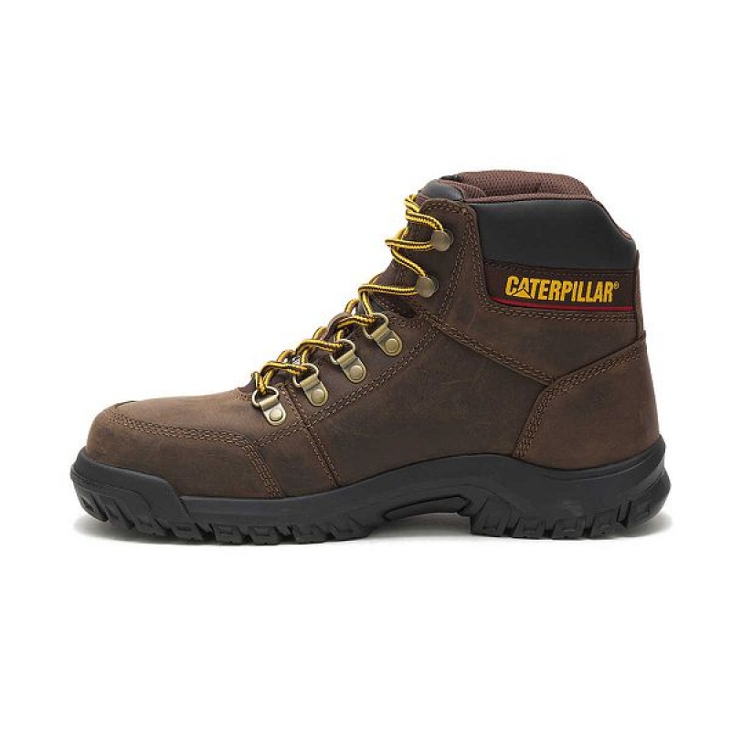 Brown Men's Caterpillar Outline Steel Toe Work Boots | 184920-CSX