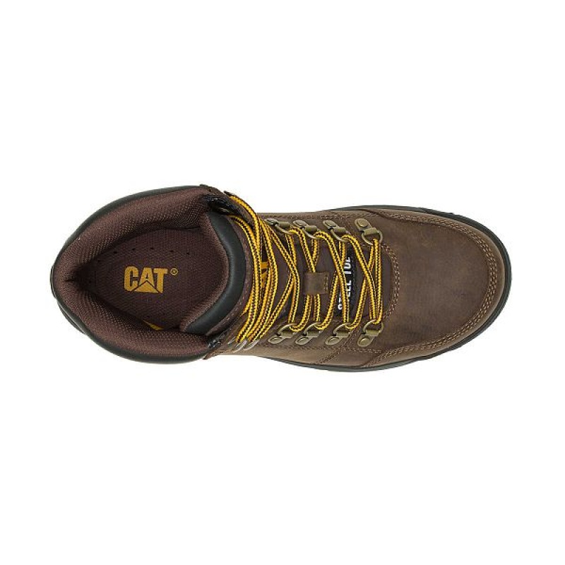 Brown Men's Caterpillar Outline Steel Toe Work Boots | 184920-CSX