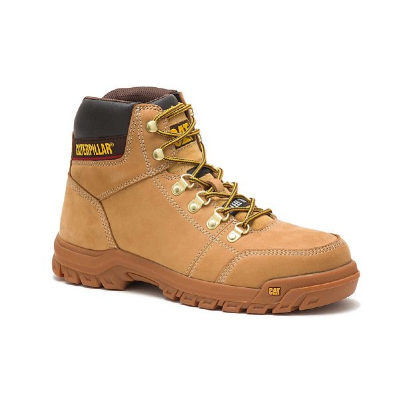 Brown Men's Caterpillar Outline Steel Toe Work Boots | 952476-BCH