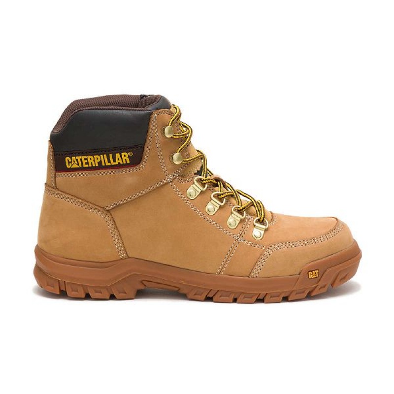 Brown Men\'s Caterpillar Outline Work Boots | 081237-QNG