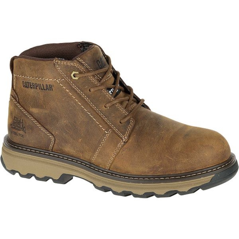 Brown Men's Caterpillar Parker Steel Toe S1P HRC SRA Work Boots | 398506-ULK