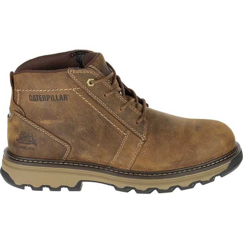 Brown Men\'s Caterpillar Parker Steel Toe S1P HRC SRA Work Boots | 398506-ULK