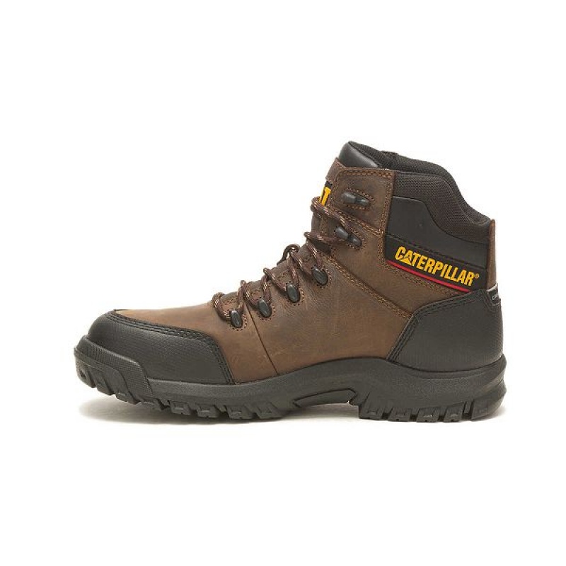 Brown Men's Caterpillar Resorption Waterproof Composite Toe Work Boots | 563841-XVA