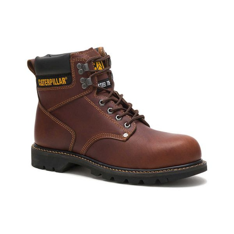 Brown Men's Caterpillar Second Shift Steel Toe Work Boots | 053182-QAG