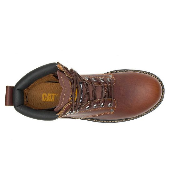 Brown Men's Caterpillar Second Shift Steel Toe Work Boots | 053182-QAG