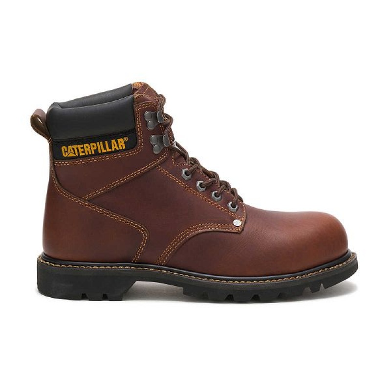 Brown Men\'s Caterpillar Second Shift Steel Toe Work Boots | 053182-QAG