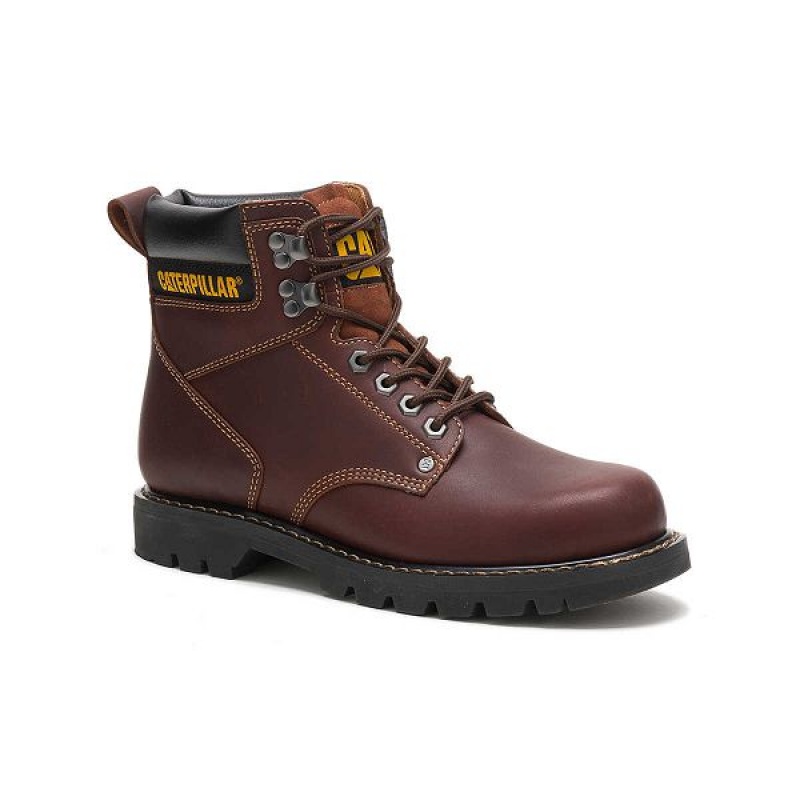 Brown Men's Caterpillar Second Shift Work Boots | 482930-UQY