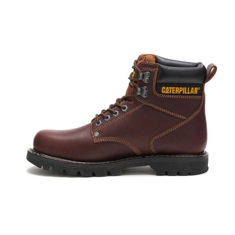 Brown Men's Caterpillar Second Shift Work Boots | 482930-UQY