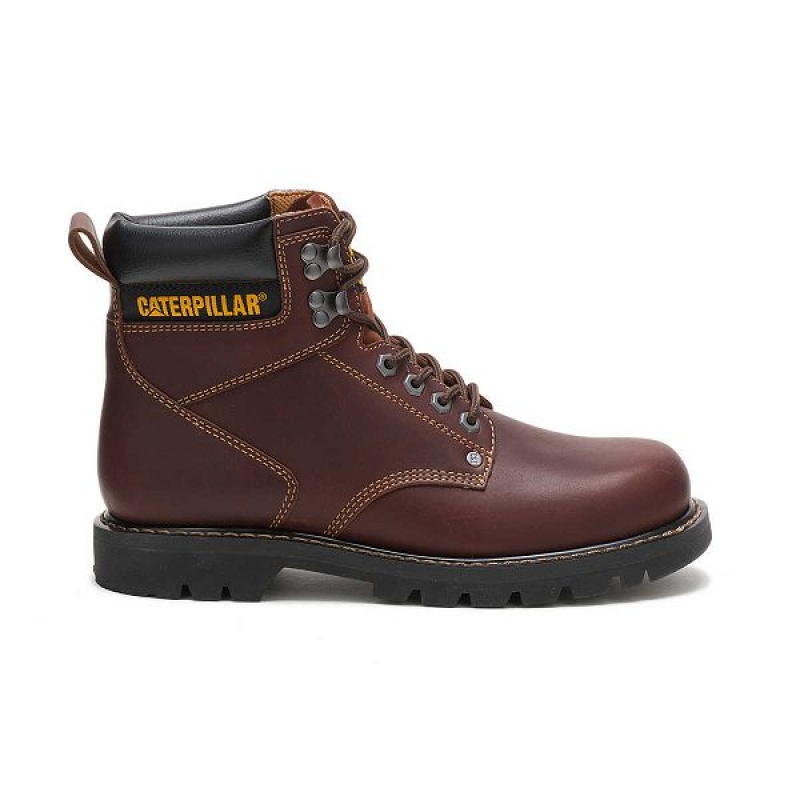 Brown Men\'s Caterpillar Second Shift Work Boots | 482930-UQY