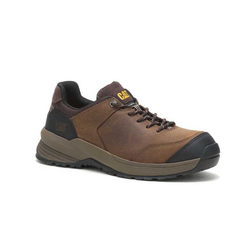 Brown Men's Caterpillar Streamline 2.0 Leather Composite Toe Work Shoes | 843172-MCB