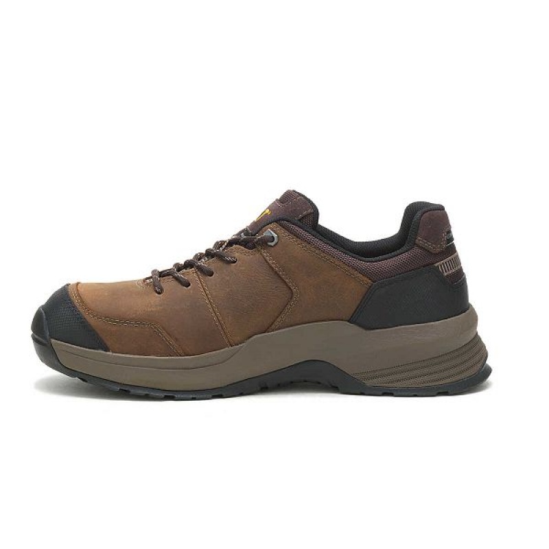 Brown Men's Caterpillar Streamline 2.0 Leather Composite Toe Work Shoes | 843172-MCB