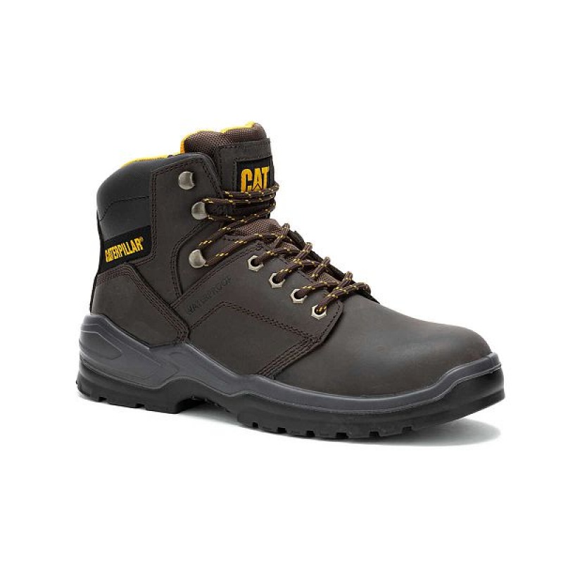 Brown Men's Caterpillar Striver Waterproof Steel Toe Work Boots | 647853-LWF