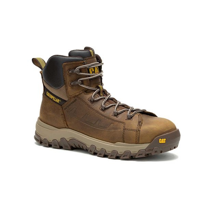 Brown Men's Caterpillar Threshold Rebound Waterproof Composite Toe Work Boots | 086493-MOF