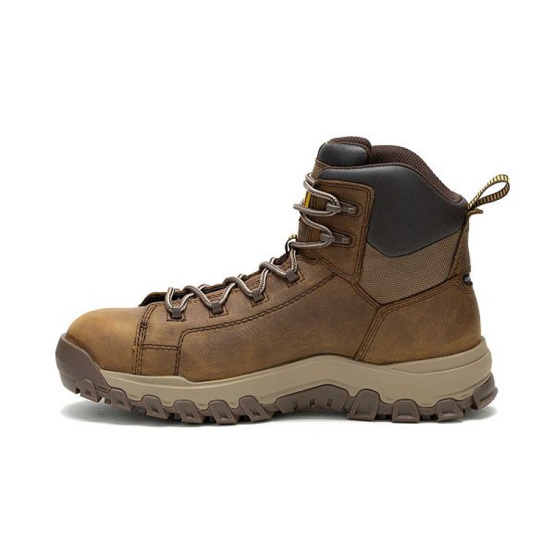 Brown Men's Caterpillar Threshold Rebound Waterproof Composite Toe Work Boots | 086493-MOF