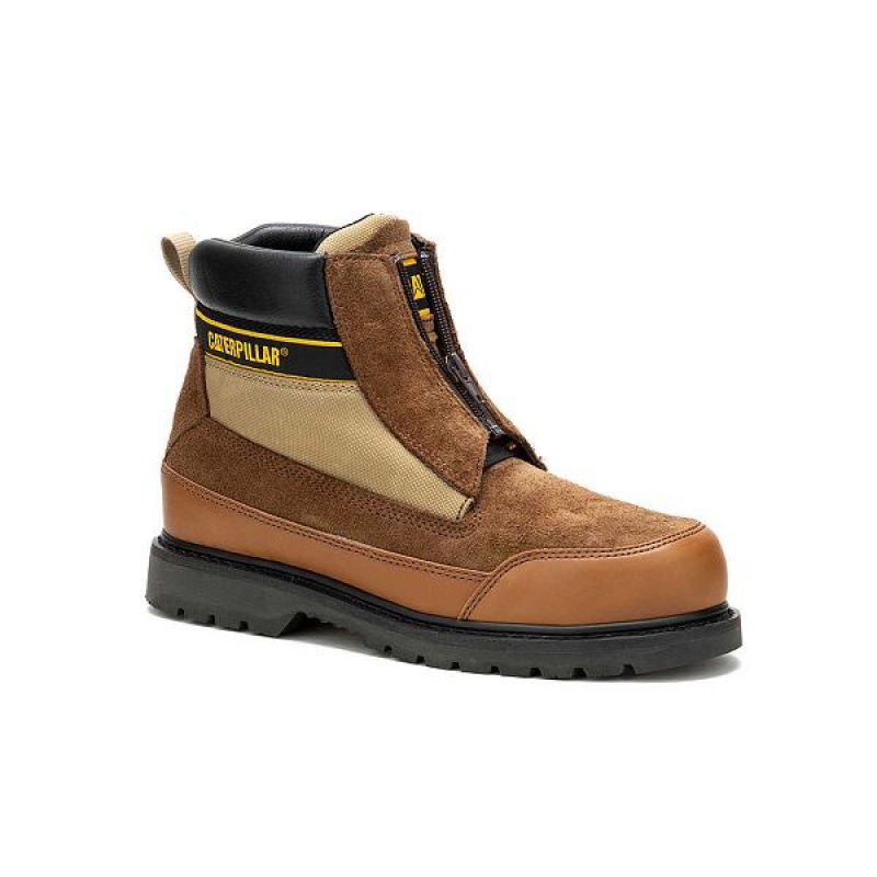 Brown Men's Caterpillar Utah Zip Boots | 197608-EOR